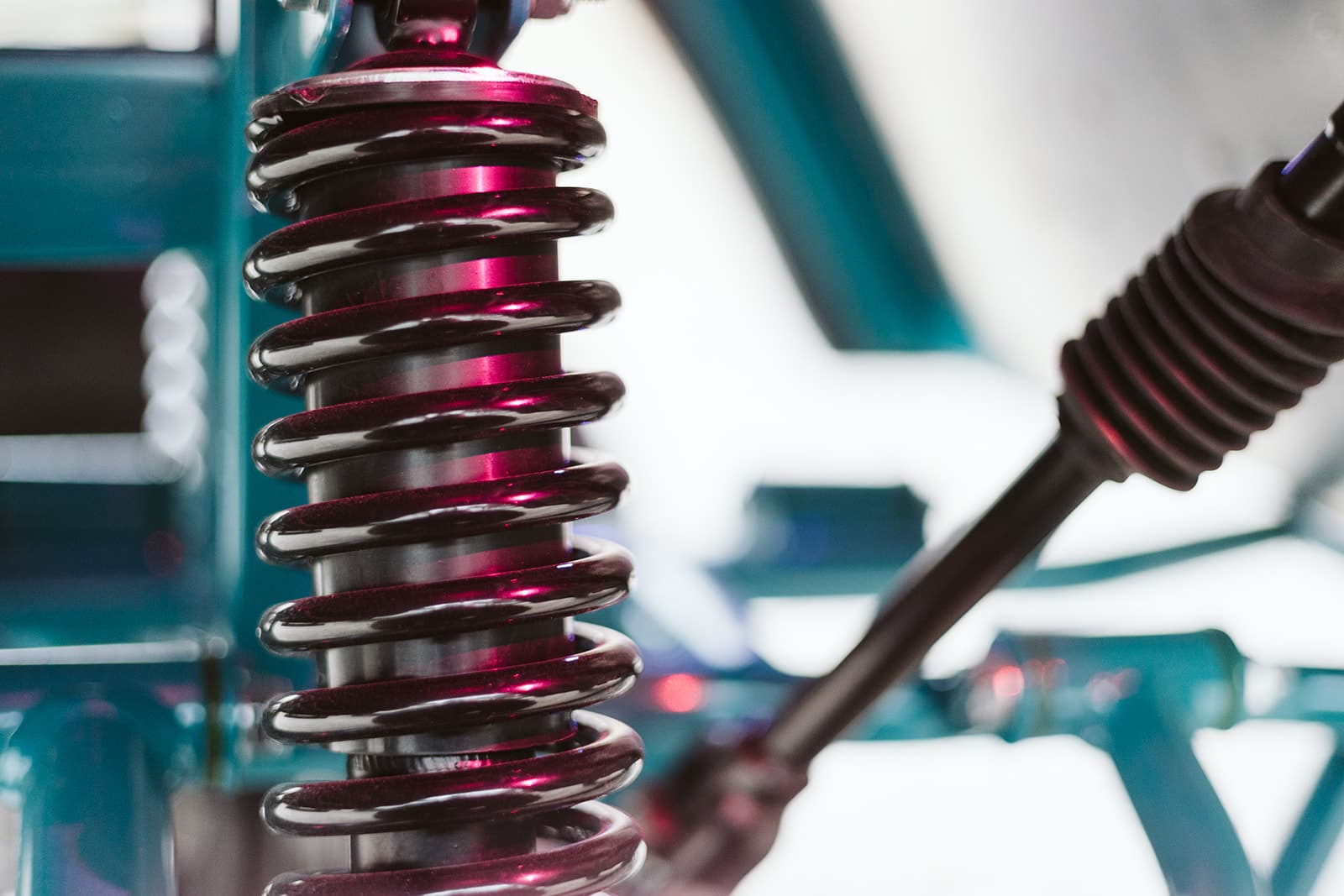 Custom coilover suspension — built on a proprietary in-house chassis
