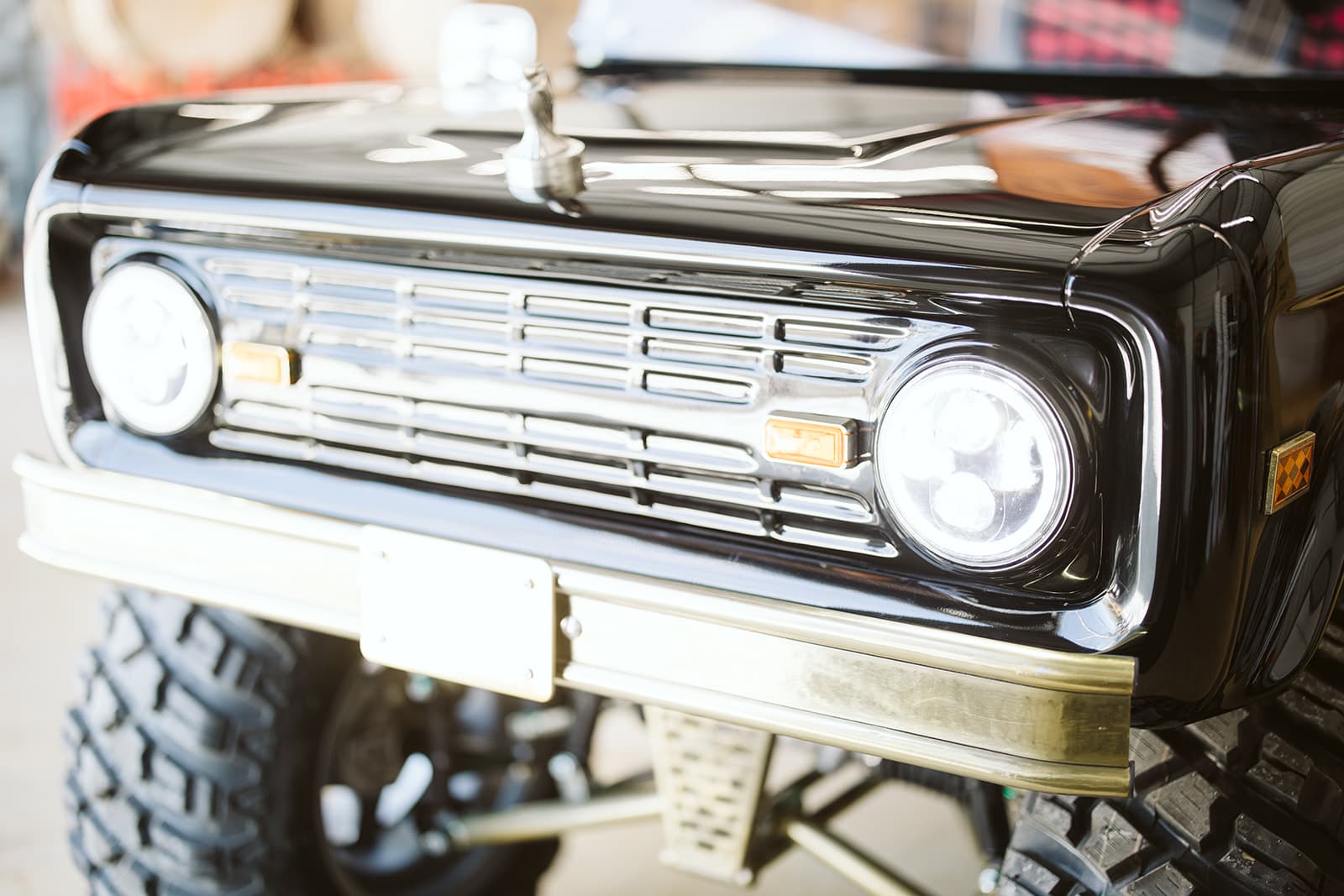 Black Retro Ride front grille closeup at distillery