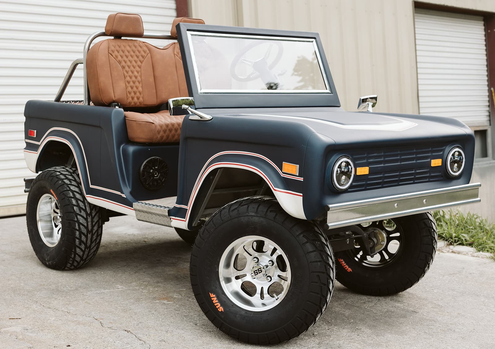 Retro Ride 4-Passenger — Midnight Blue Poly with brown leather